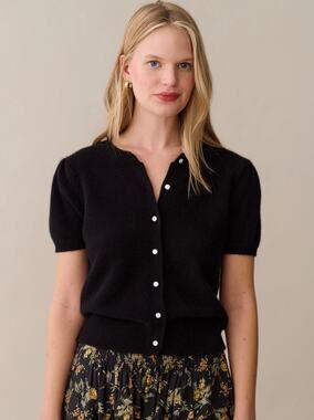 New few Moda Kourt Edie short sleeve black cashmere cardigan $222 sz XS